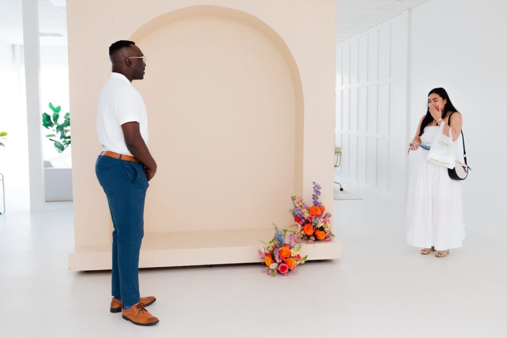 Surprise wedding proposal in studio at Jax Mini Sessions Studio