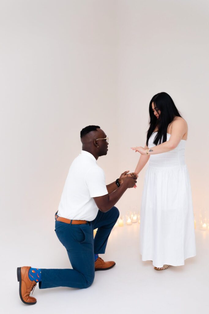Surprise wedding proposal in studio at Jax Mini Sessions Studio