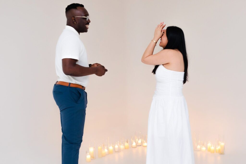 Surprise wedding proposal in studio at Jax Mini Sessions Studio