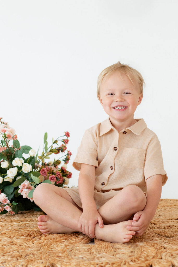 Toddler photo studio session for Mother's Day with florals Jacksonville  