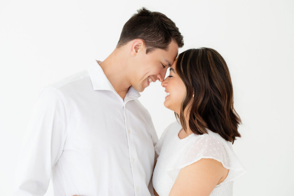 Natural light photo studio white background couples session parents mom and dad