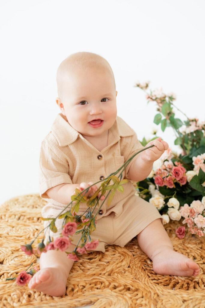 Infant toddler photo studio session for Mother's Day with florals Jacksonville  