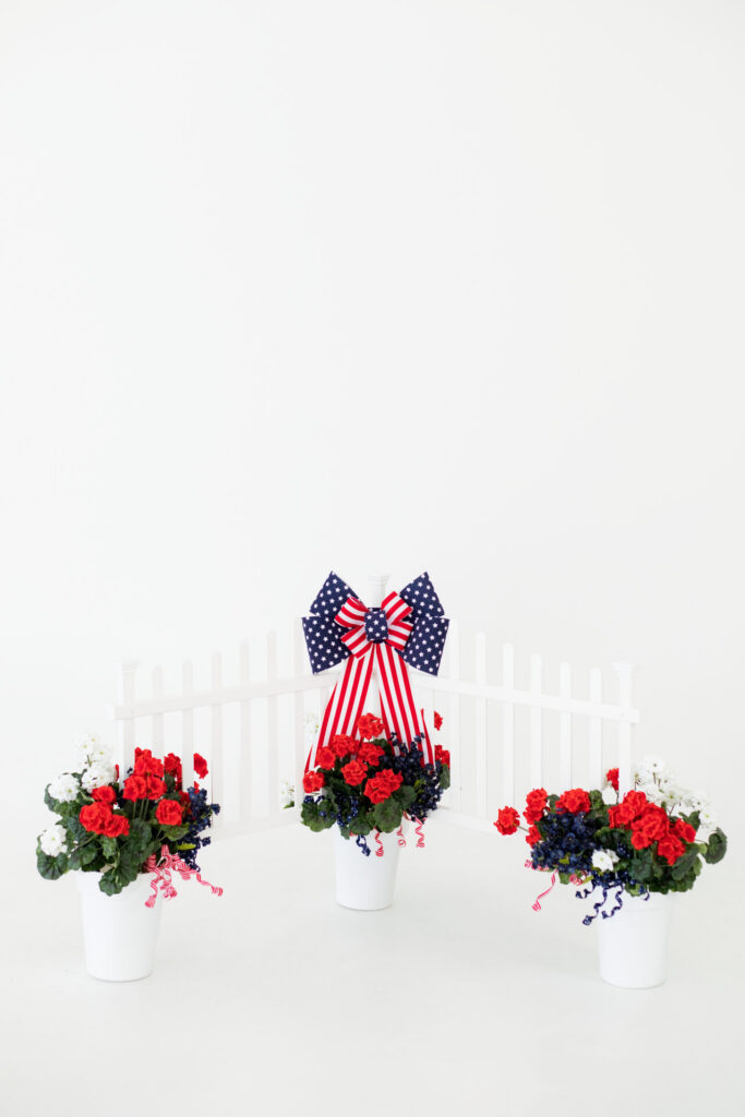 Patriotic summer installation inside Jacksonville natural light photo studio with Americana-inspired decor.