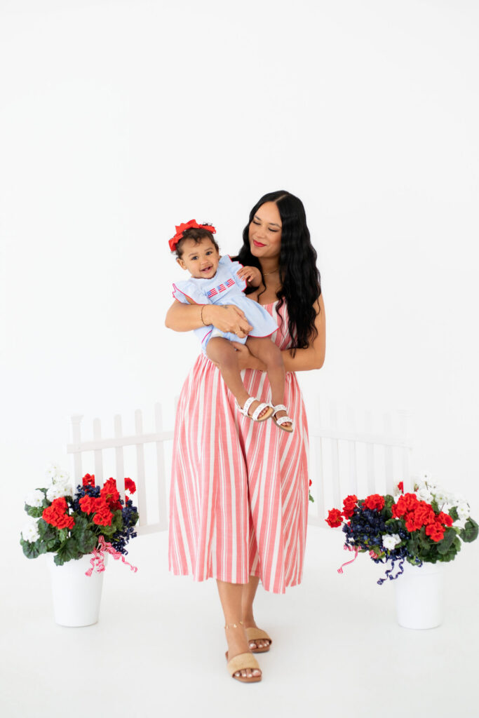 Mom and daughter patriotic summer portrait session at Jacksonville, FL natural light studio.
