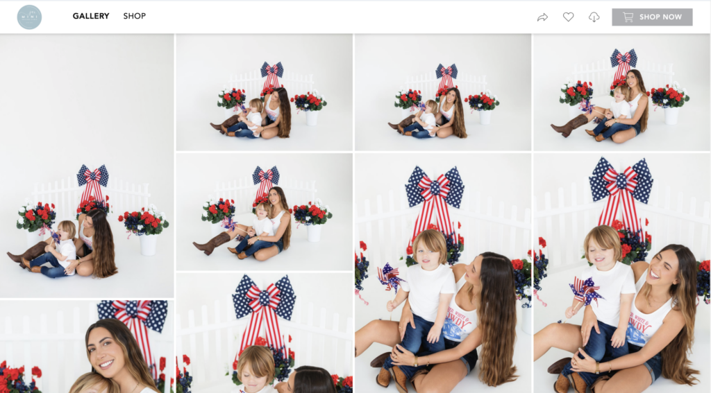 Desktop view of online client photo gallery homepage displaying image collection and navigation tools.